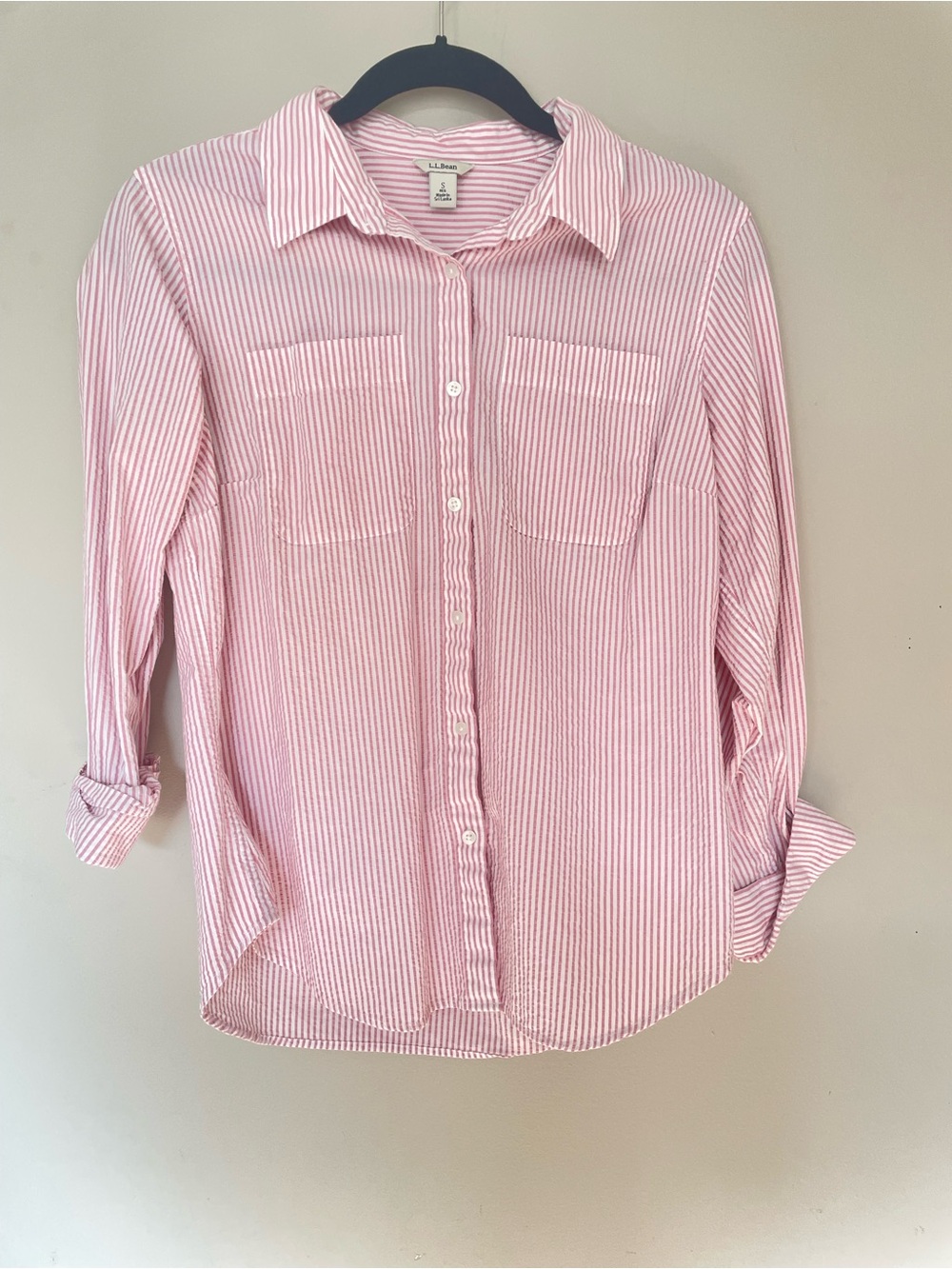 L.L. Bean Pink and White Striped Button-Down Shirt